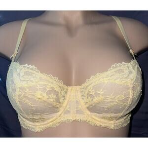 34DD YELLOW LACE VICTORIA'S SECRET DREAM ANGELS UNLINED BALCONETTE BRA